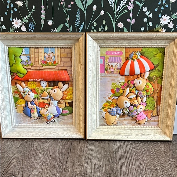 The Creative Circle Other - VINTAGE set of 2 Creative Circle Market Time bunny stitch & stuff kit 3D framed